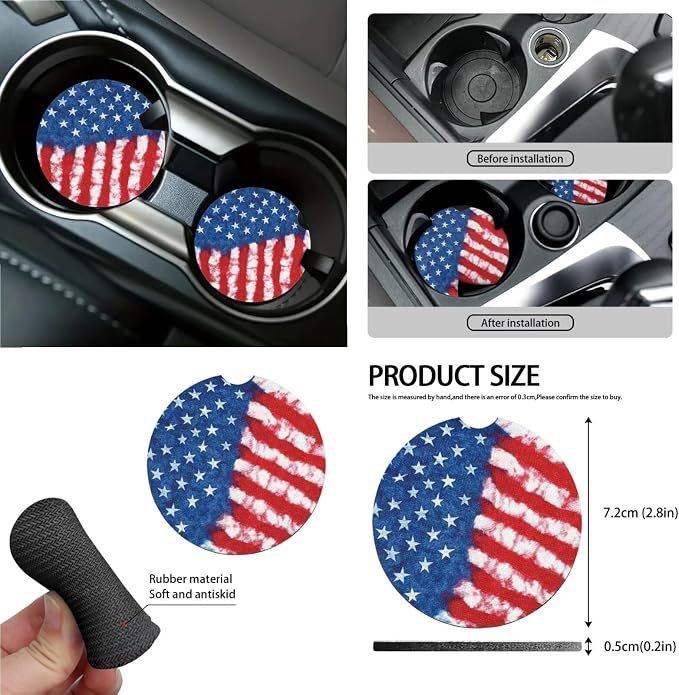 American Flag Pattern Car Accessories Set of 15, Full Set Seat Covers for Cars Steering Wheel Cover Seat Belt Cushion Car Trash Can Air Vent Storage Bag Cup Coasters Universal Fit