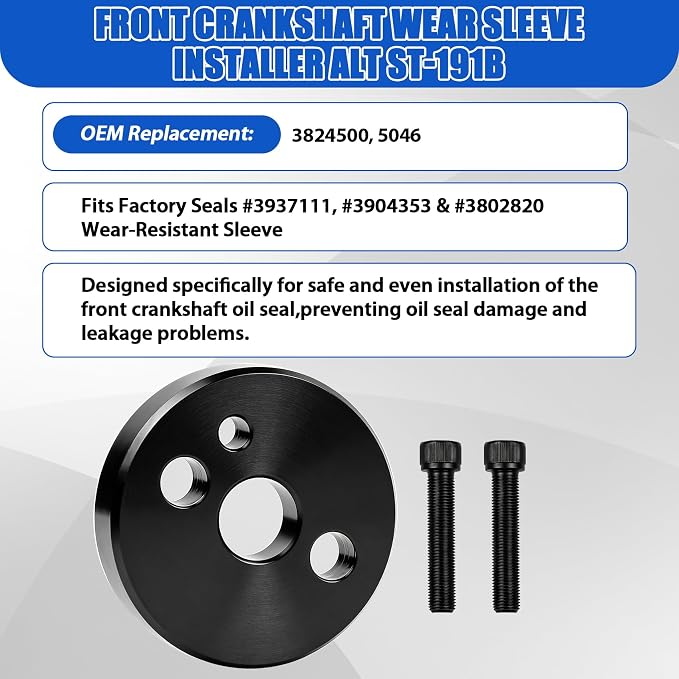 Front & Rear Crankshaft Seal Installer Remover Tool Set Compatible with 1989-2016 Cummins 3.9L 5.9L 6.7L, with Wear Sleeve Installer Tool Set, Replaces #3824498 1338 3824500 5046 3164660 2063800090