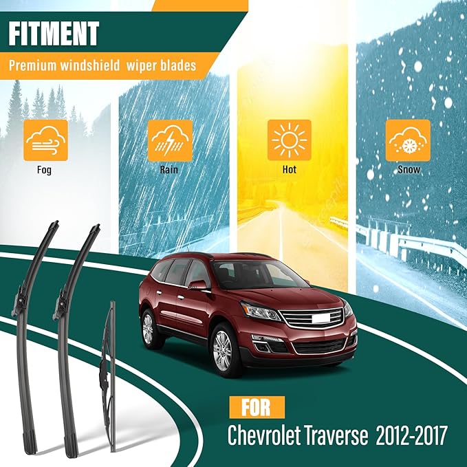 Windshield Wiper Blades Replacement for Chevy Chevrolet Traverse 2012 2013 2014 2015 2016 2017,Original Equipment Replacement Front Rear Wiper Blade Set - 24" 21" 13" (Set of 3)