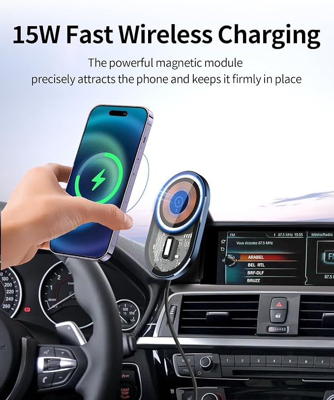 Wireless Charging Car Phone Holder for BMW 3 Series 2012-2018/4 Series 2014-2020/2 Series 2014-2021, 8.8" Screen Fixed Clip, 360° Rotation Car Phone Mount Compatible with MagSafe