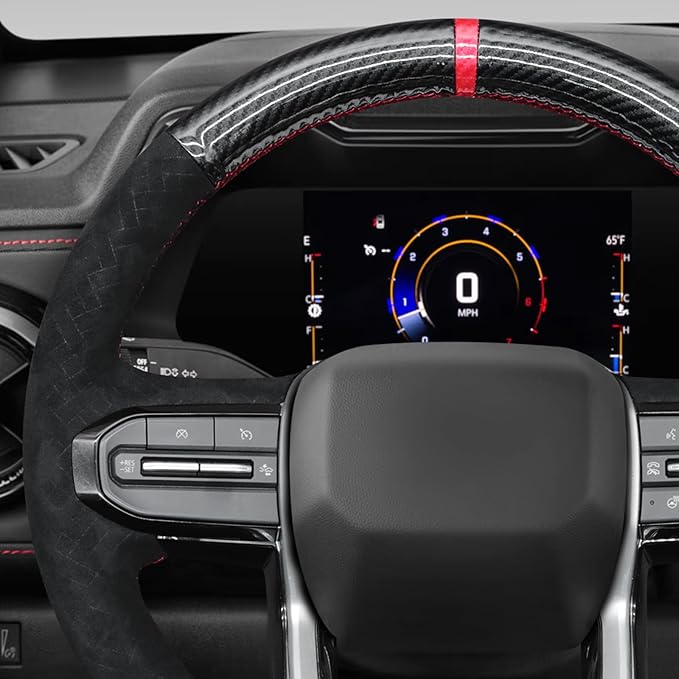 MEWANT Hand Stitch Shiny PU Carbon Fiber Embossed Athsuede Steering Wheel Cover for Chevy Colorado ZR2 Bison 2023-2024