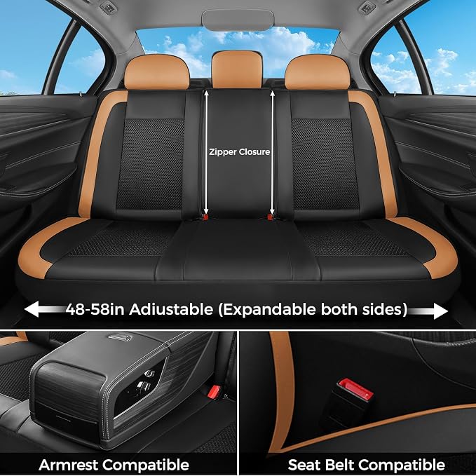 FLORICH Car Seat Covers Full Set, Universal Seat Cover 5 Seats, Automotive Seat Covers with Mesh Leather, Waterproof Car Seat Protector, Breathable Car Seat Cushion for Most Car SUV Truck, Orange