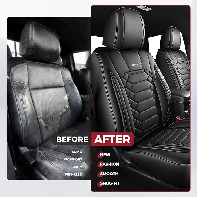 FREESOO Tacoma 2016-2023 Seat Covers Custom Fit for Toyota Tacoma Double Crew Cab Faux Leather Full Set Pickup Truck Seat Covers (Full Set, Black)