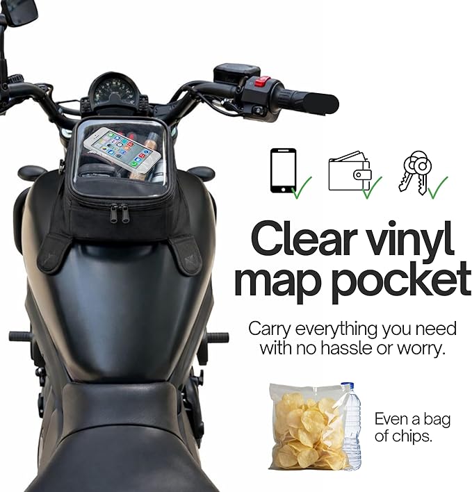 Formosa Covers Motorcycle Tank Bag 10L, Magnetic Gas Fuel Tank Bag with Clear Map & Phone Window, Strong Magnet Mount, Water Resistant Motorbike Storage for Street & Sport Bikes
