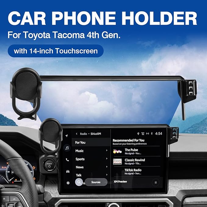 Autorder Car Phone Holder for 2024-2025 2026 Toyota Tacoma/2025-2026 4Runner Accessories Phone 360° Rotation Mount Cell Phone Stand Hands-Free Shockproof Not Block Air Outlet(Only fit 14'' Screen)