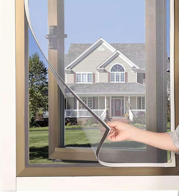 Magnetic Window Screen DIY Adjustable Window Mesh Screen Replacement Window Net Fits up to 51"x 59" White Frames with Fiberglass Mesh