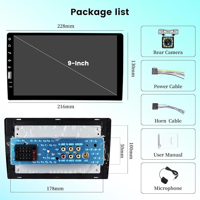 9 Inch Car Radio Single Din Car Stereo 1080P Touch Screen with Backup Camera Mic Bluetooth Hands-Free Call FM Car Audio Multimedia Car Audio Support Mirror Link SWC USB EQ