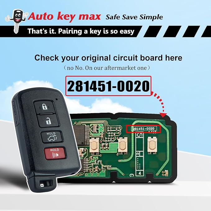 Programmable Keyfob, Replacement Car Keys Fob and DIY Programmer Kit for 2013 2014 2015 2016 2017 RAV4/Camry/Corolla/Tacoma/Tundra Smart Remote HYQ14FBA 281451-0020 (4 BTN (Sedan Programmer Kit)