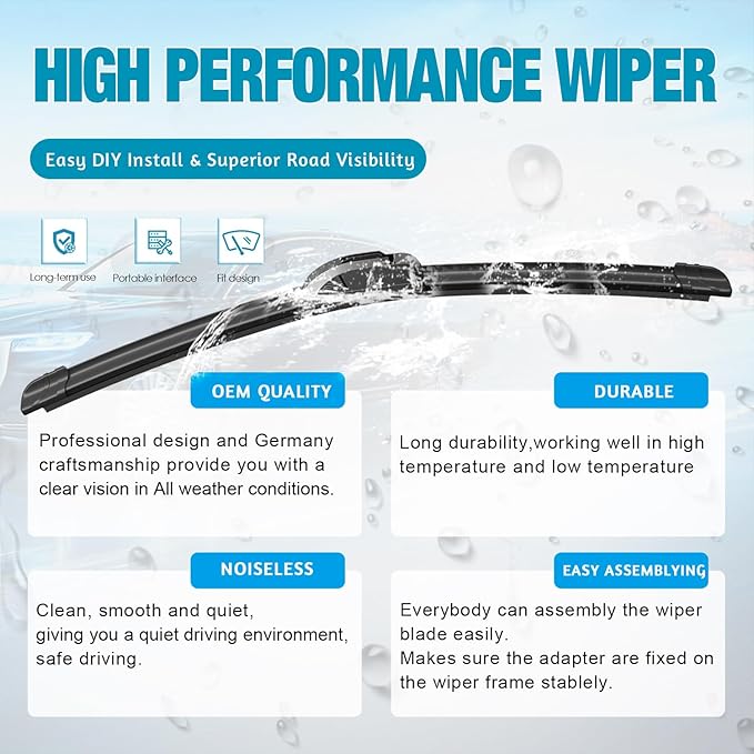 VTOGOI Windshield Wipers Replacement for Hyundai Santa Fe 2013-2018 Front Rear Wiper Blades and Rear Windshield Wiper Arm Set for My Car (Pack of 4)