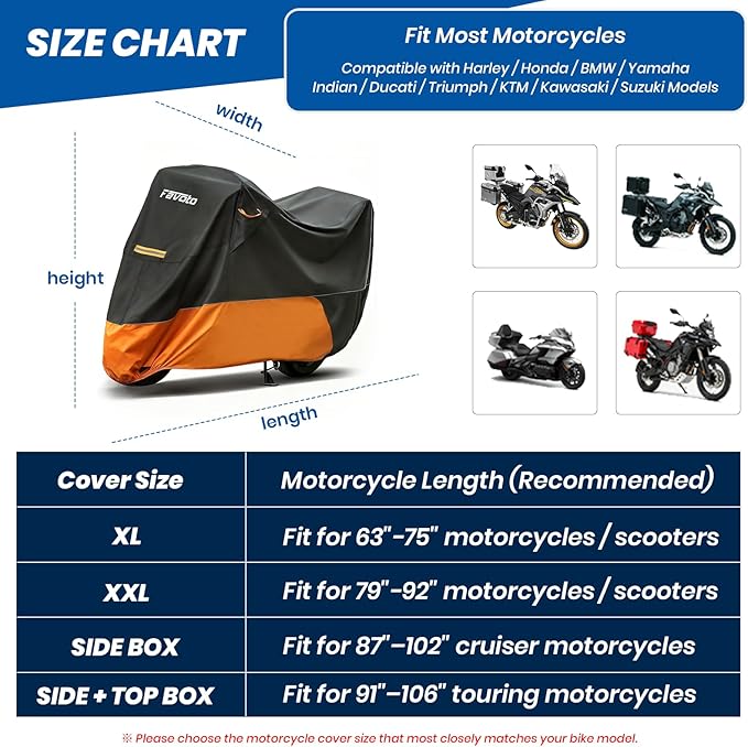 Favoto Motorcycle Cover for Harley Davidson - Waterproof Outdoor Storage Heavy Duty Cover for Touring Models Road Glide Limited, Ultra Limited, Gold Wing, Road King, Street Glide, Electra Glide