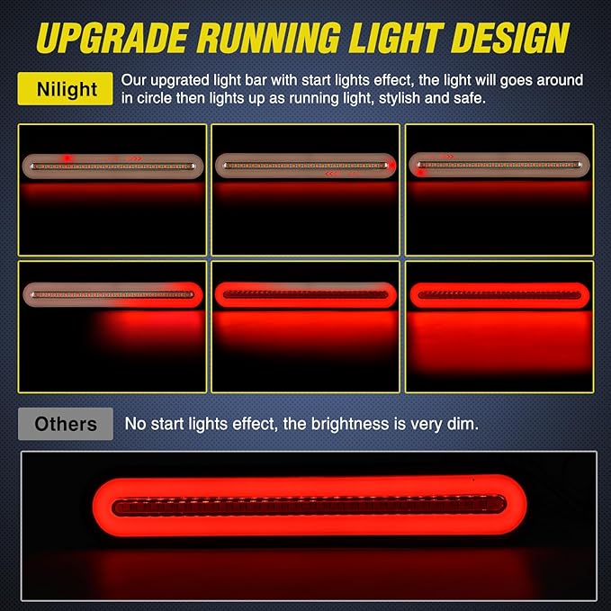 Nilight Trailer Tail Light Bar with 3-in-1 Running Stop Turn Signals Brake Lights 2 Pack 9 Inch 100 LED Red & Amber Sequential Strip for Trailers RV Truck Boat Pickup SUV