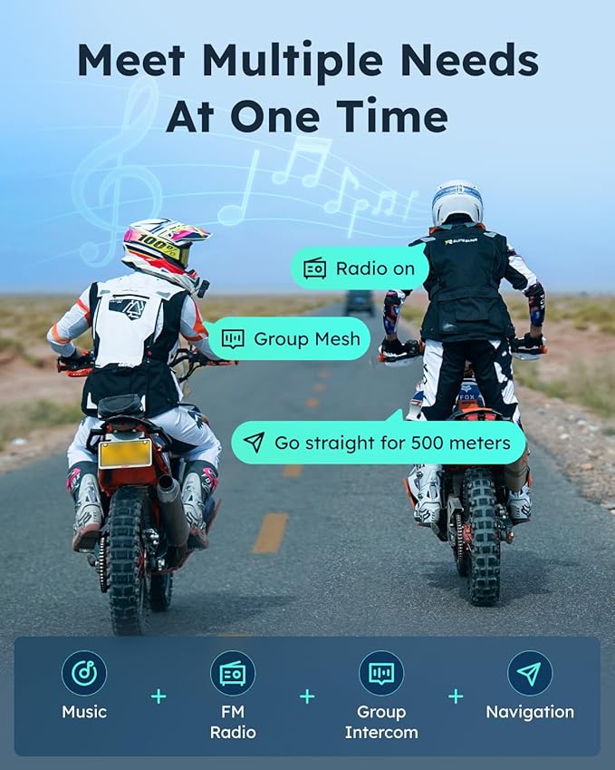 ASMAX S1 Motorcycle Bluetooth Headset with Smart Voice Control, Mesh Helmet Communication Systems, Noise Cancellation/Waterproof/FM Radio/FOTA Update, 8 Riders Intercom Fit for Snowmobile/Ski, 2 Pack