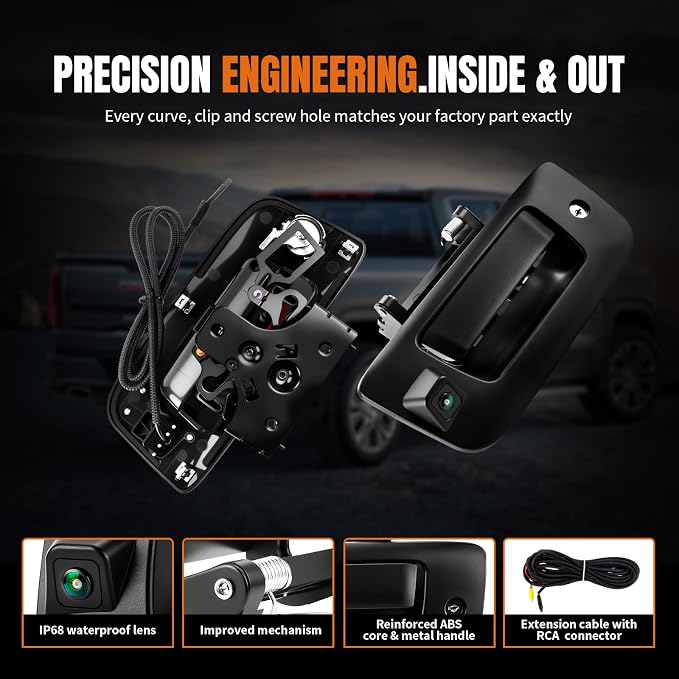 LCWRGS Tailgate Handle Backup Camera & Bezel Trim Fits for 2007-2014 Chevy Silverado & GMC Sierra 1500 2500 3500 HD Tailgate Latch Door Handle Rear View Camera with Lock Cylinder Kit OE# 22755304