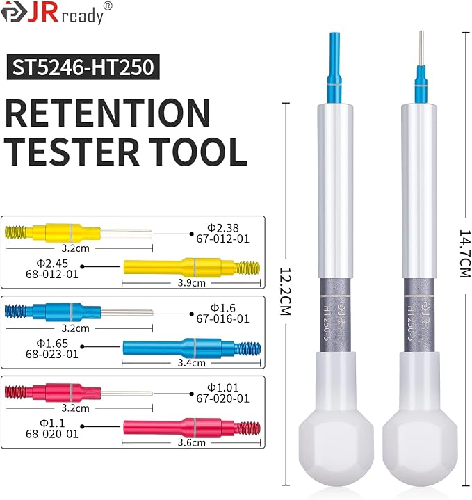 JRready ST5246-HT250 Connector Inspection Tool Kit-HT250-5 Electrical Tension Tester with Socket & Pin Tester Tips Work for Automotive Adjustable Electronic Connector Retention Test Kit