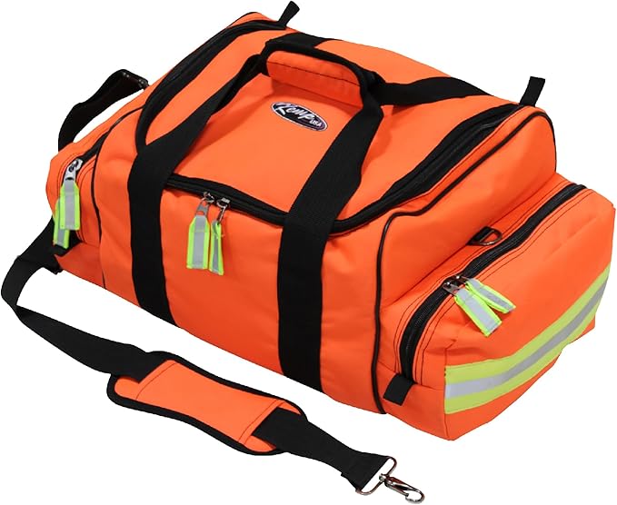 Kemp USA Maxi Trauma Bag Large First Aid EMS Bag Water-Resistant 600D Nylon First Responder Medical Survival Gear Buckle Closure Reflective Trim Orange