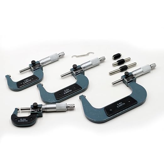 HFS(R) 0-4" Mechanical Digital Outside Micrometer Set 4 PCS (0-1", 1-2", 2-3", 3-4") - Digit Counter, Carbide Tipped, 0.0001" Accuracy