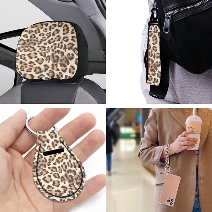 Leopard Print 13 Pcs Seat Covers Full Set Animal Cheetah Pattern Non Slip and Soft Headrest Cover Car Cup Pad Fit for Car,Truck,Van,SUV