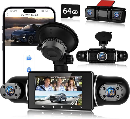 NHOPEEW 5 Channel Dash Cam 360°View with WiFi & APP Control, 5x1080P Front and Rear Inside Left Right, Five Cameras with 64GB Card, G-Sensor, 24 Hours Parking Mode, Loop Recording, Night Vision