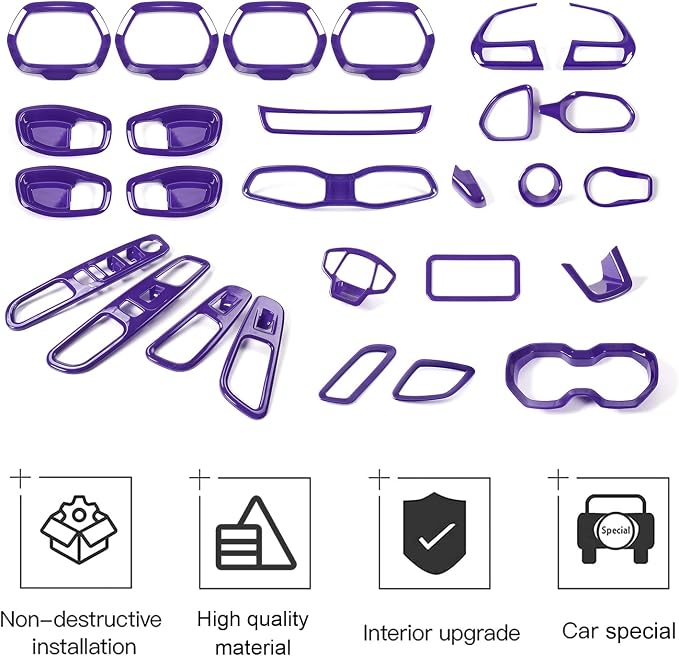 CheroCar 31 PCS Full Set Interior Decoration Trim Kit Steering Button Cover Door Handle Cover Air Outlet Cover Cup Holder Gear Cover Trim Door Speaker Cover for Jeep Renegade 2016-2018,Purple…
