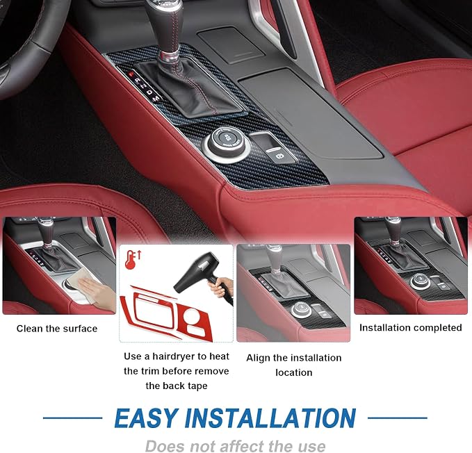 Real Carbon Fiber Center Control Gear Shift Panel Trim Compatible with Corvette C7 2014–2019, Interior Decal Sticker Accessories