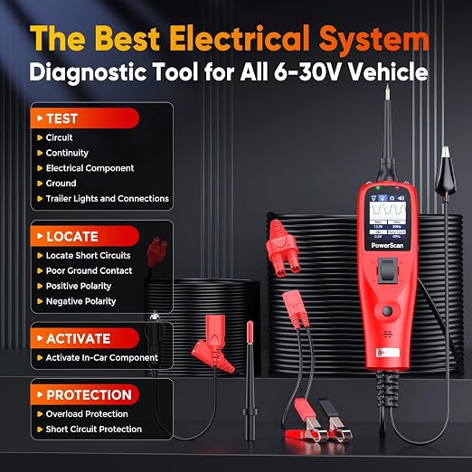 Autel PowerScan PS100 Power Circuit Probe Kit 2026, 12V 24V Automotive Electrical Wire Tracer Circuit Relay Tester, Breaker Short Finder Digital Multimeter, Ground Check Activate Component, 40ft Cable