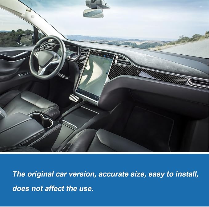8PCS Real Carbon Fiber Center Console Dashboard Panel Trim Compatible with 2012–2020 Tesla Model S & 2016–2020 Model X, Interior Decor Sticker Accessories