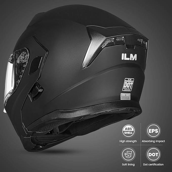 ILM Motorcycle Modular Full Face Helmet for Adult Flip up Dual Visor LED Tail Light Optional DOT