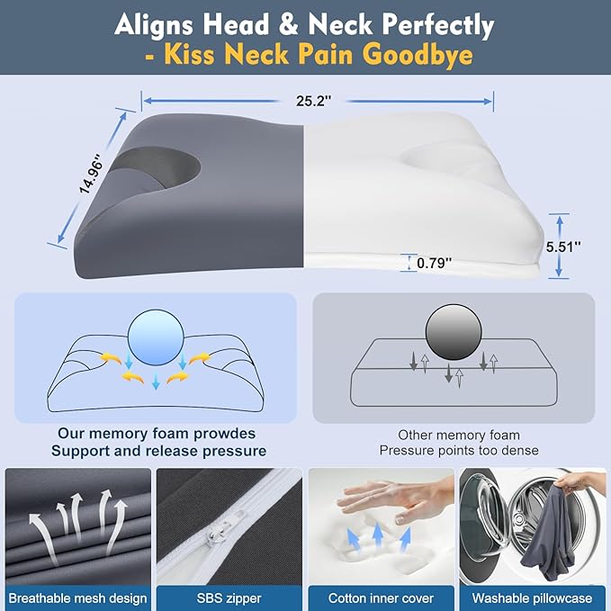 Adjustable CPAP Pillow for Side & Back Sleepers – Reduce Mask Air Leaks & Pressure, Cervical Memory Foam Neck Support with 2cm Removable Insert, Cooling Washable Cover – Fits Full Face & Nasal Masks