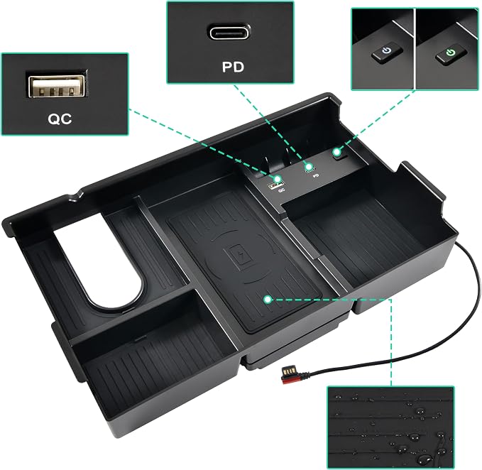 Wireless Charger for Toyota Tundra 2014-2021, Center Console Organizer Tray Armrest Storage Fast Wireless Phone Charging Panel Pad for 2014-2021 Toyota Tundra Accessories