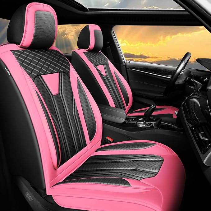 Fit HRV Car Seat Covers Premium Leather for Honda HRV 2018-2025 2026. Waterproof， Anti-Slip, Scratch-Resistant & All-Weather Seat Cushion Protector (Full Set, Pink&Black)