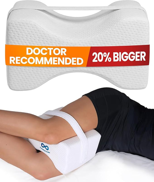Everlasting Comfort Memory Foam Knee Pillow for Side Sleepers – Sciatica Pain Relief Pillow, Removable Strap Support – Leg Pillows for Sleeping Alignment, Knees, Back & Hip Cushion