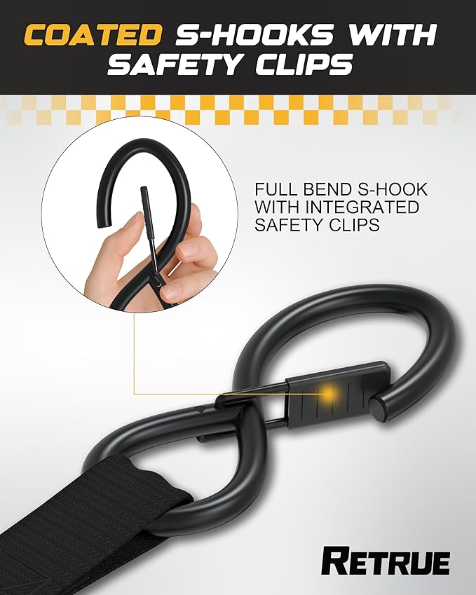 RETRUE Heavy Duty Self-Retracting Ratchet Straps, 10 Feet Retractable Ratchet Tie Down Straps with 1,500lb Break Strength for Trailers, Motorcycles, ATVs, Moving, Cargo Handling & More, Black (2 Pack)