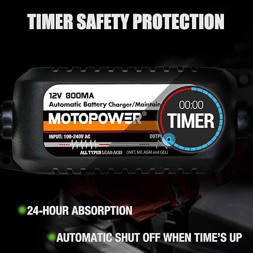 MOTOPOWER MP0515A 12V Car Battery Load Tester with MP00205C 12V 800mA Battery Charger Maintainer