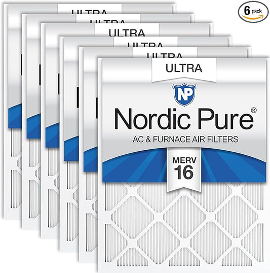 Nordic Pure 10x20x1 (Actual Size: 9 1/2 x 19 1/2 x 3/4) Pleated Ultra MERV 16 AC Furnace Air Filters–With 2.5X More Media for Allergy & Dust Relief, Max Efficiency & Low Airflow Resistance 6 Pack