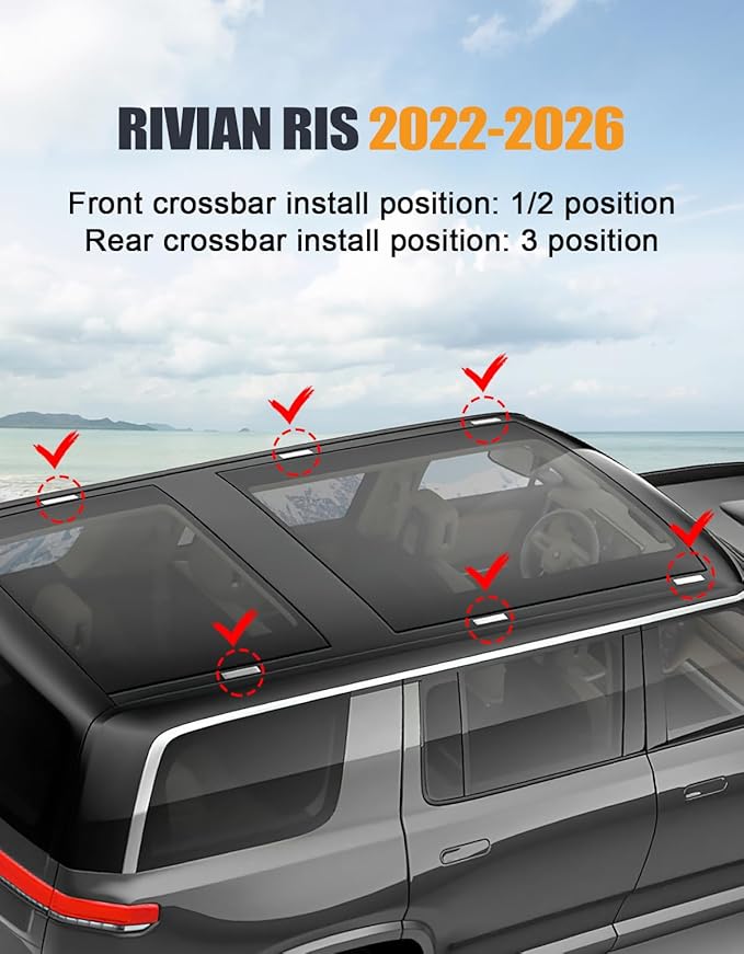 Lockable 330lbs Roof Rack Cross Bars Compatible with Rivian R1S 2022 2023 2024 2025 2026 (Without Roof Rails), Heavy Duty Anti-Theft Aluminum Roof Rails Crossbars Luggage Cargo Carrier