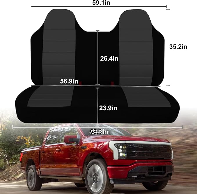 Custom Bench Seat Covers for Ford F150 F250 F350 1992 1993 1994 1995 1996 1997 1998 Heavy Duty Cloth Protector Interior Accessories，Waterproof & Machine Washable - Black