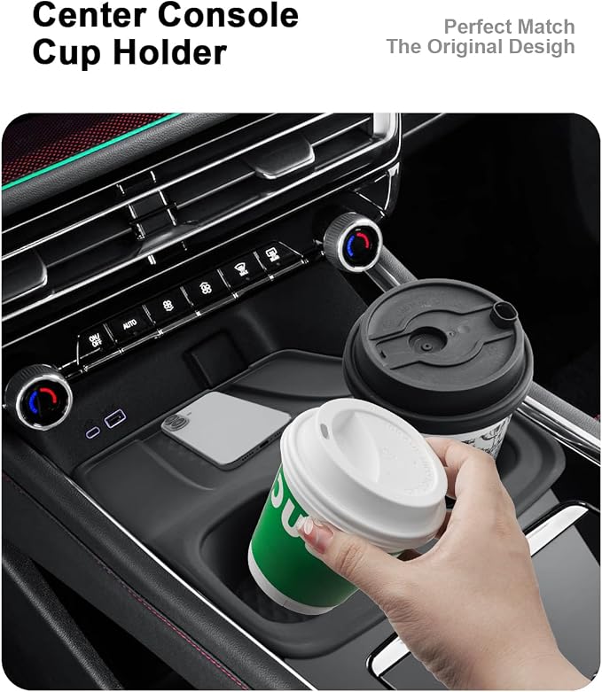 2026 Traverse Center Console Organizer - 2 Pcs Center Console Organizer Tray With Center Handle + Integrated Molding Silicone Cup Holder With Charging Pad For 2024-2026 Chevy Traverse Accessories