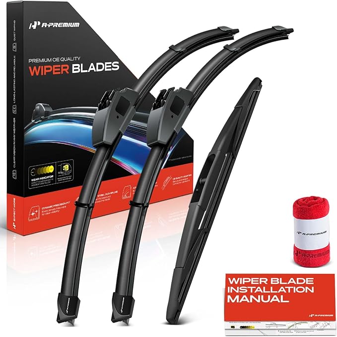A-Premium 24"/22"/12" Windshield Wiper Blades Compatible with Nissan Armada 2005-2015 & Acura TSX & Infiniti QX56 - Front Rear Wipers Blade for Hook/RL3, with Wear Indicator & Towel (Pack of 3)