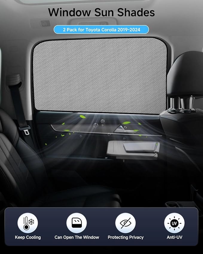 Car Window Shade for Toyota Corolla 2019-2024,2 Pack UV & Glare Protection, Breathable Privacy Screen, Insect & Bug Blocker Magnetic Mesh Side Rear Sun Shades for Baby Camping, Napping & Travel