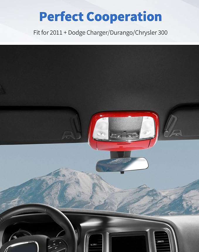 Roof Reading Light Cover Trim Fit for 2011 + Dodge Charger/Durango/Chrysler 300 Interior Accessories Red Reading Lamp Decals Cover Trim Sticker Kit