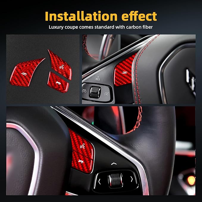 Real Carbon Fiber Steering Wheel Button Covers - for Corvette C8 2020 2021 2022 2023 Carbon Fiber Accessories, Durable Anti-Scratch Protective Accessories (Without Heating Button, Red)