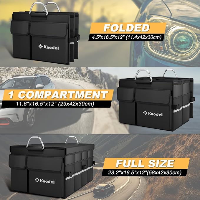 K KNODEL Large Car Trash Can with Heavy Duty Trunk Storage Organizer, Trunk Organizer, Car Organizer with Lid, Large