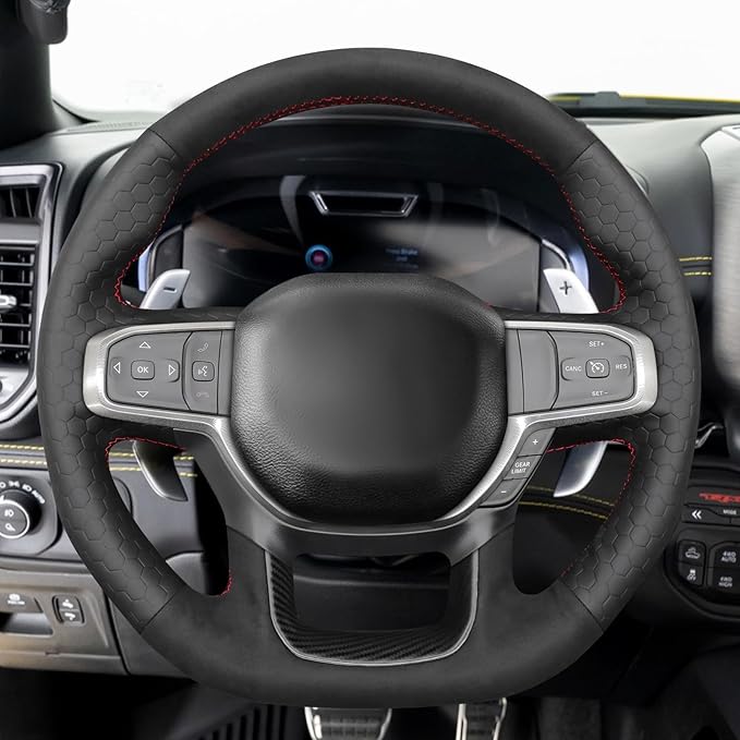 MEWANT Steering Wheel Covers for Dodge Ram 1500 TRX 2021-2024 Hand-Stitched Steering Wheel Wrap