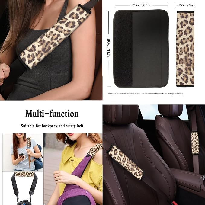 Leopard Print 13 Pcs Seat Covers Full Set Animal Cheetah Pattern Non Slip and Soft Headrest Cover Car Cup Pad Fit for Car,Truck,Van,SUV