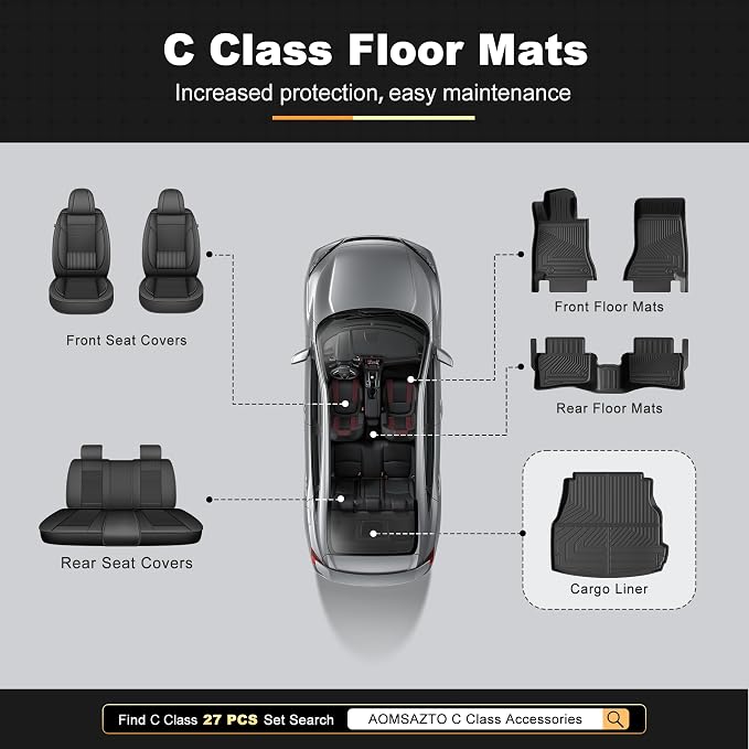 Cargo Liner Fit for Mercedes Benz C Class Sedan 2022-2026 | AOMSAZTO Cargo Mat All Weather Custom Fit Trunk Mat C Class Car Mats Accessories Black (Only for Sedan)