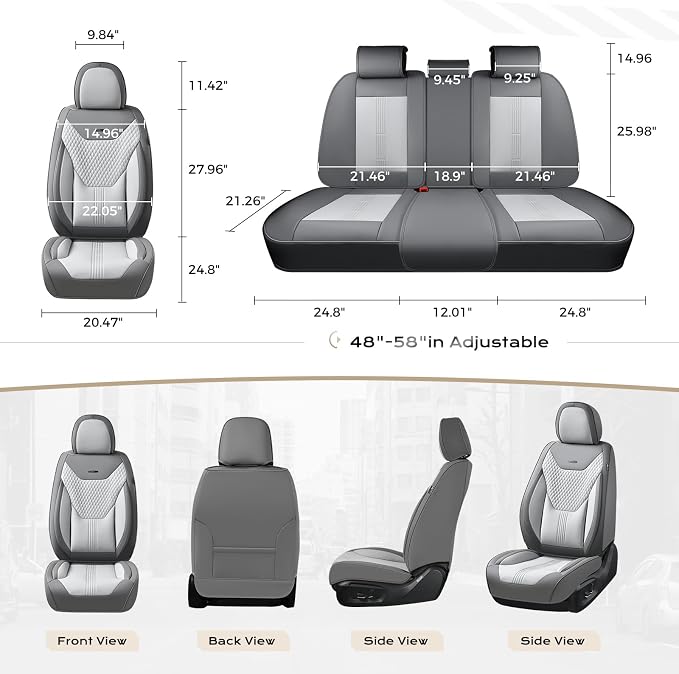 Coverado Car Seat Covers Full Set, Front Seat Covers with Lumbar Support and Back Seat Cover Waterproof Leather Automotive Seat Cover, Universal Car Interior Protectors Cushion for Most Cars