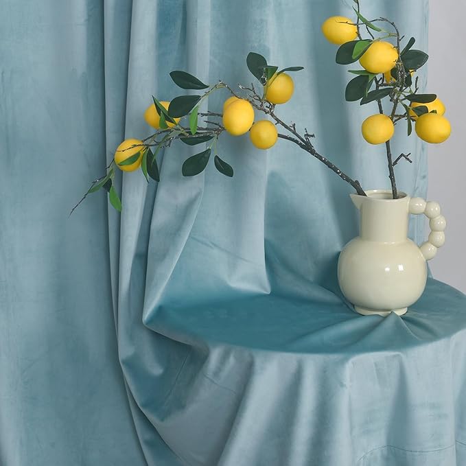 Roslynwood Luxury Soft Eggshell Blue Velvet Curtains 96 inches Long Back Tab Thermal Insulated Blackout Window Drapes for Living Room/Bedroom/Dining Room, W52 x L96, 2 Panels