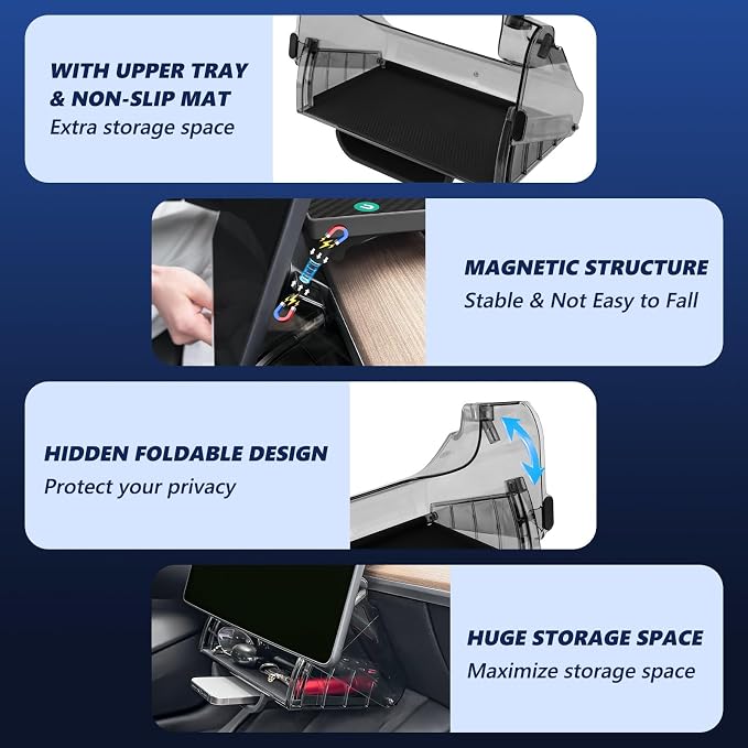 Hideable Under Screen Storage Organizer Compatible with Tesla Model Y 2024-2020(Not Juniper)/Model 3 2023-2017 Accessories Black (Not Model Y Juniper 2025-2026/Model 3 Highland 2024-2025)