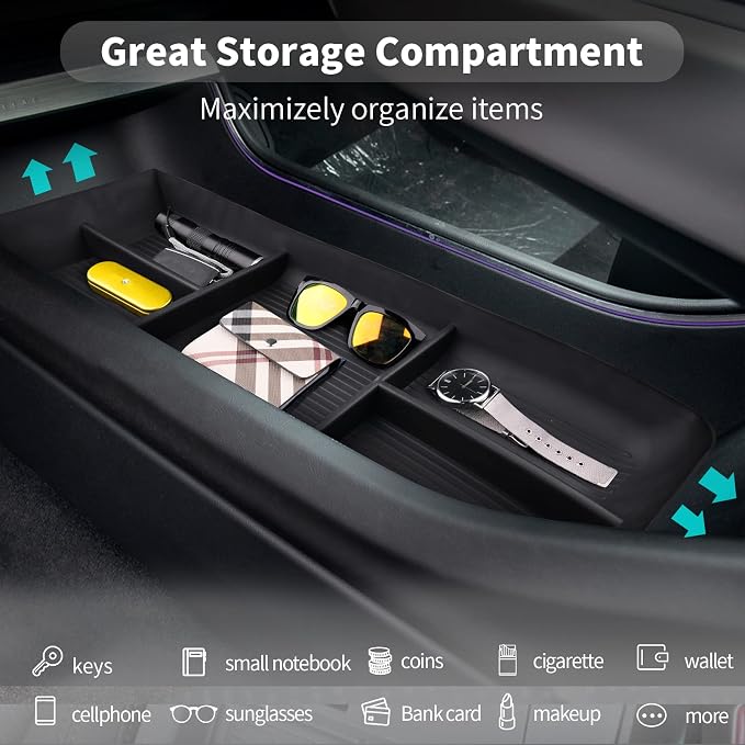 CDEFG for 2025 2026 Cadillac Lyriq Center Console Organizer 2023 2024 2025 2026 Lyriq Lower Floor Console Tray for 2023-2026 Cadillac Lyriq Accessories Under Console Storage Box