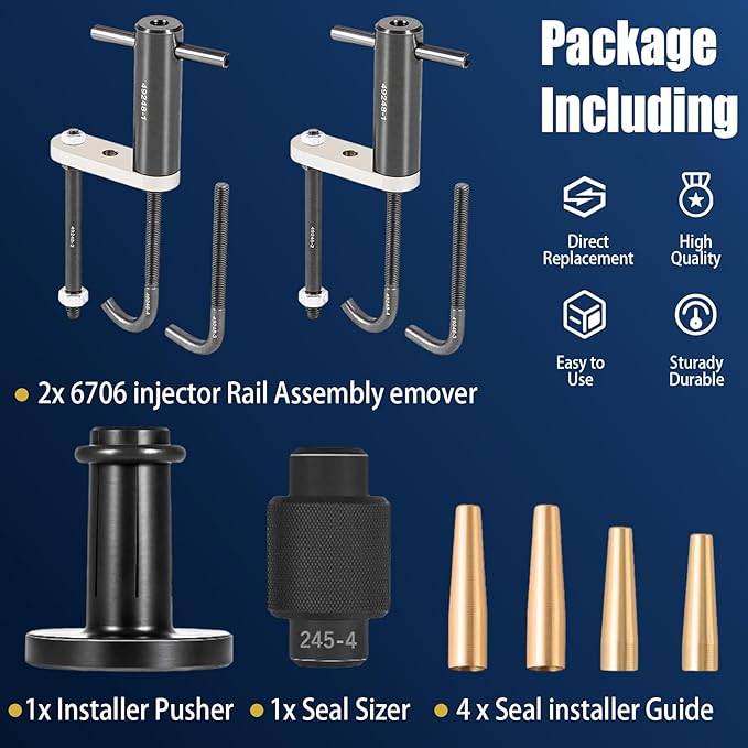 EN-49248 Fuel Injector Puller Kit & GM245 Fuel Injector Seals Tools - Fuel Rail Assembly Remover and Injector Installation Tool Set for GM Vehicles, Compatible with LS/LT Engines